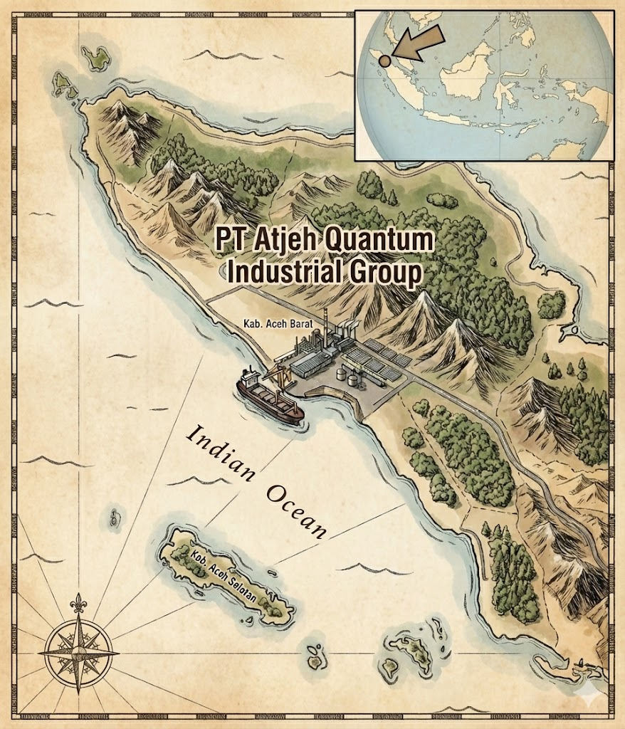Hand-illustrated map of IGH project locations in Aceh, Sumatra, Indonesia